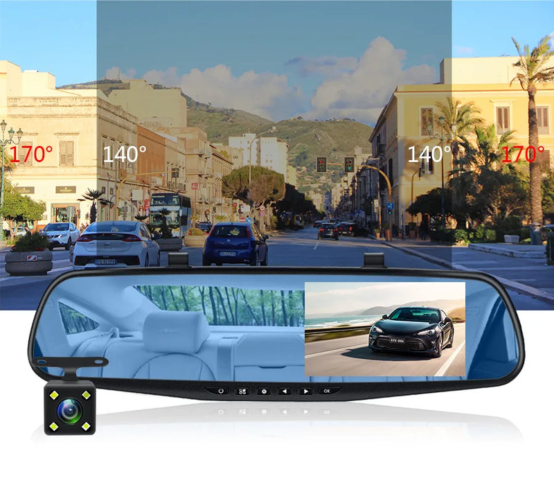 FHD 1080P Car DVR Dash Cam with Rearview Mirror Auto Reverse Image 170° Wide Angle Dual Lens Video Recorder Vehicle Supplies