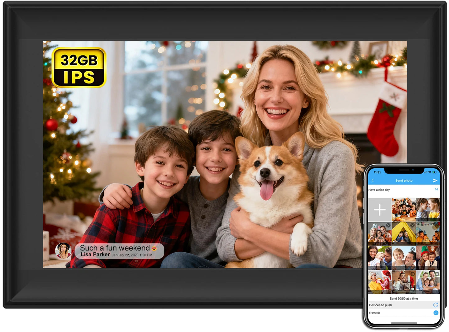 WiFi Digital Picture Frame — 10.1", 32GB, IPS Touch, Auto-Rotate