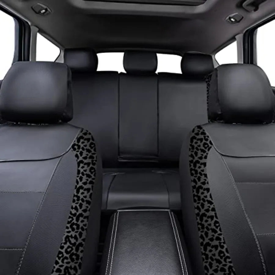 Carbon Fiber Leather Vehicle Seat Covers Leopard Gray Black Universal Fit