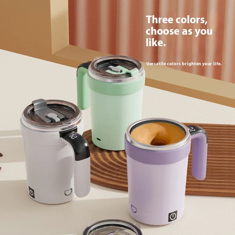 Smart Self-Stirring Coffee & Milkshake Cup — Magnetic, Temp Display
