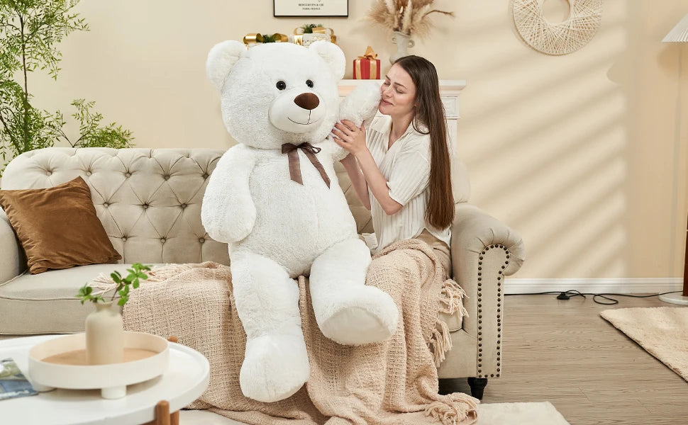 Giant Teddy Bear Stuffed Animal XXL 51.18inch, White Large Bear Plush Soft Cuddly Toy Big Size, Kawaii Birthday Presents