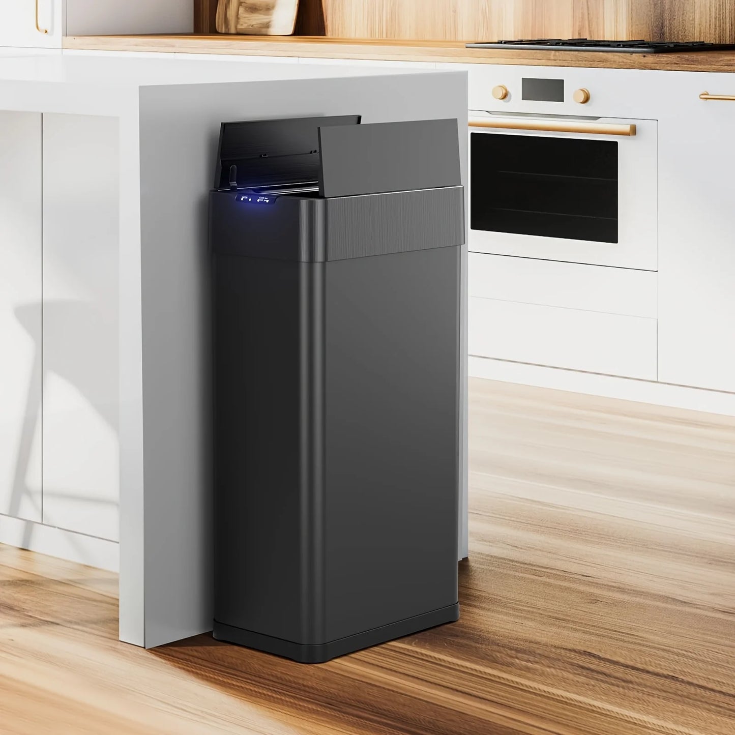 16-Gallon Touchless Sensor Trash Can — Double Wing Door, Smart Bin