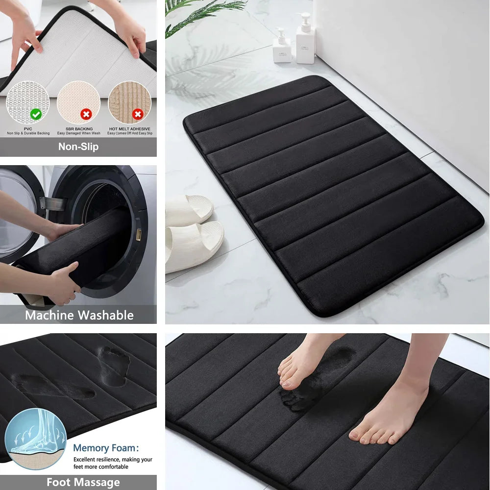 Super-Absorbent Memory Foam Bath Mat — Non-Slip Bathroom Rug