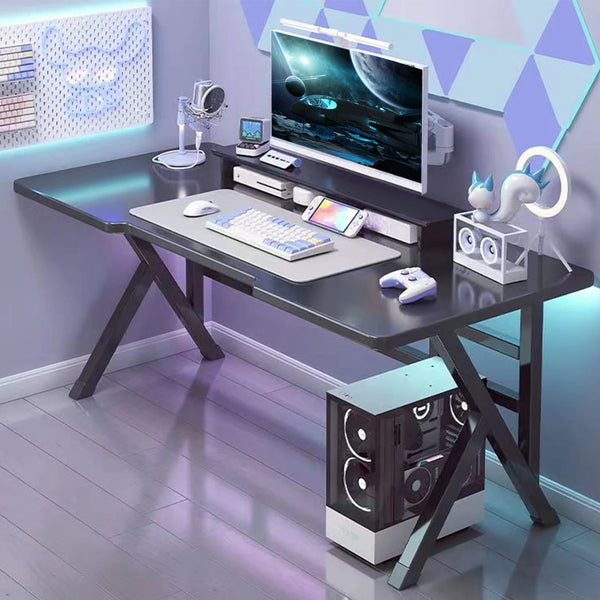 Gaming Desk, Ergonomic Computer Game Table with X-shaped Steel Legs, Sturdy PC Workstation Desk for Home Office with Cable Holes