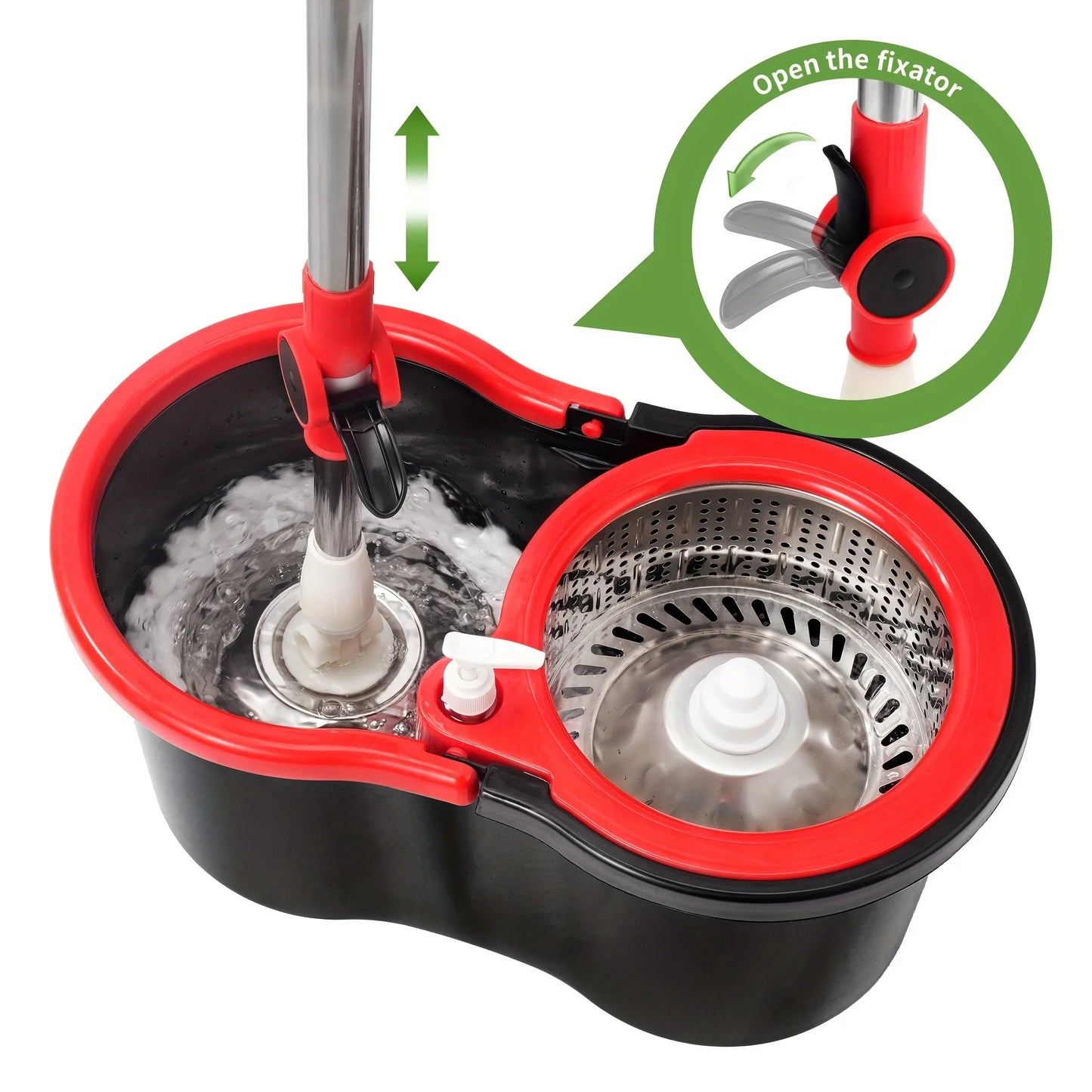 Heavy-Duty 360° Spin Mop & Bucket System — 3 Mop Heads, Steel Handle