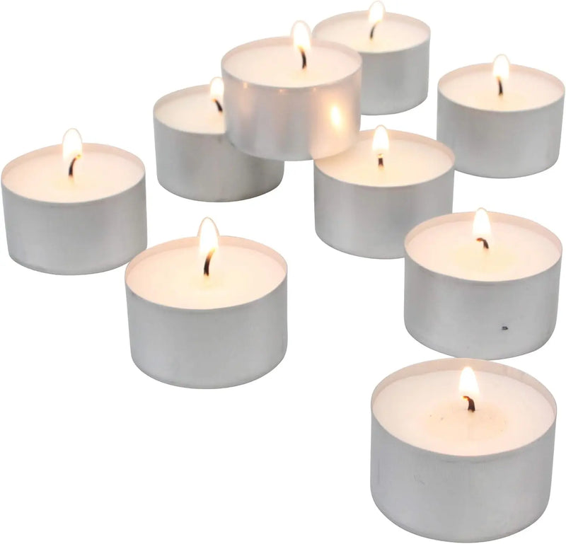 Long Burning Tea Light Candles, 6 to 7 Hour Extended Burn Time, White, Unscented, (SM-TL200), (Pack of 4, 800 Count Total)