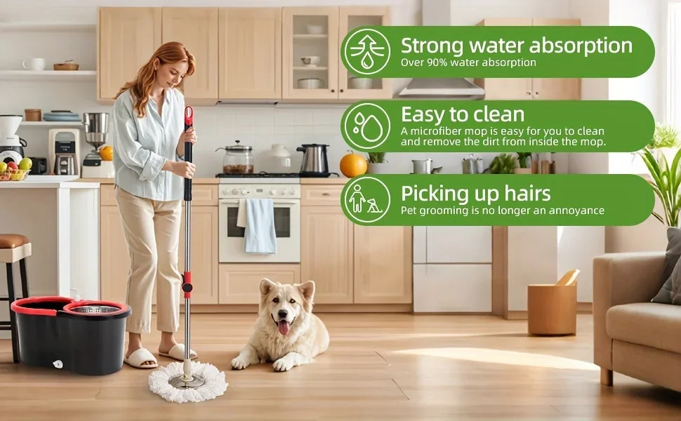 Hot Sale Heavy Duty Spin Mop Bucket System, 360° Rotating Floor Cleaner for Home, Adjustable Stainless Steel Handle, 3 Mop Heads