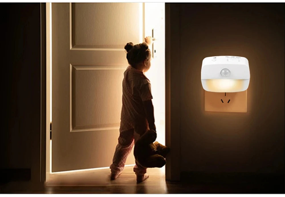 Plug-In Motion Sensor Night Light — Hallway, Stair & Bedroom Lamp