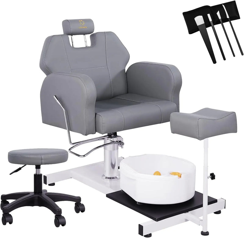 Reclining Pedicure Chair No Plumbing with Foot Massage Basin, Hydraulic Adjustable Pedicure Chair, 360° Rotation Beauty Spa