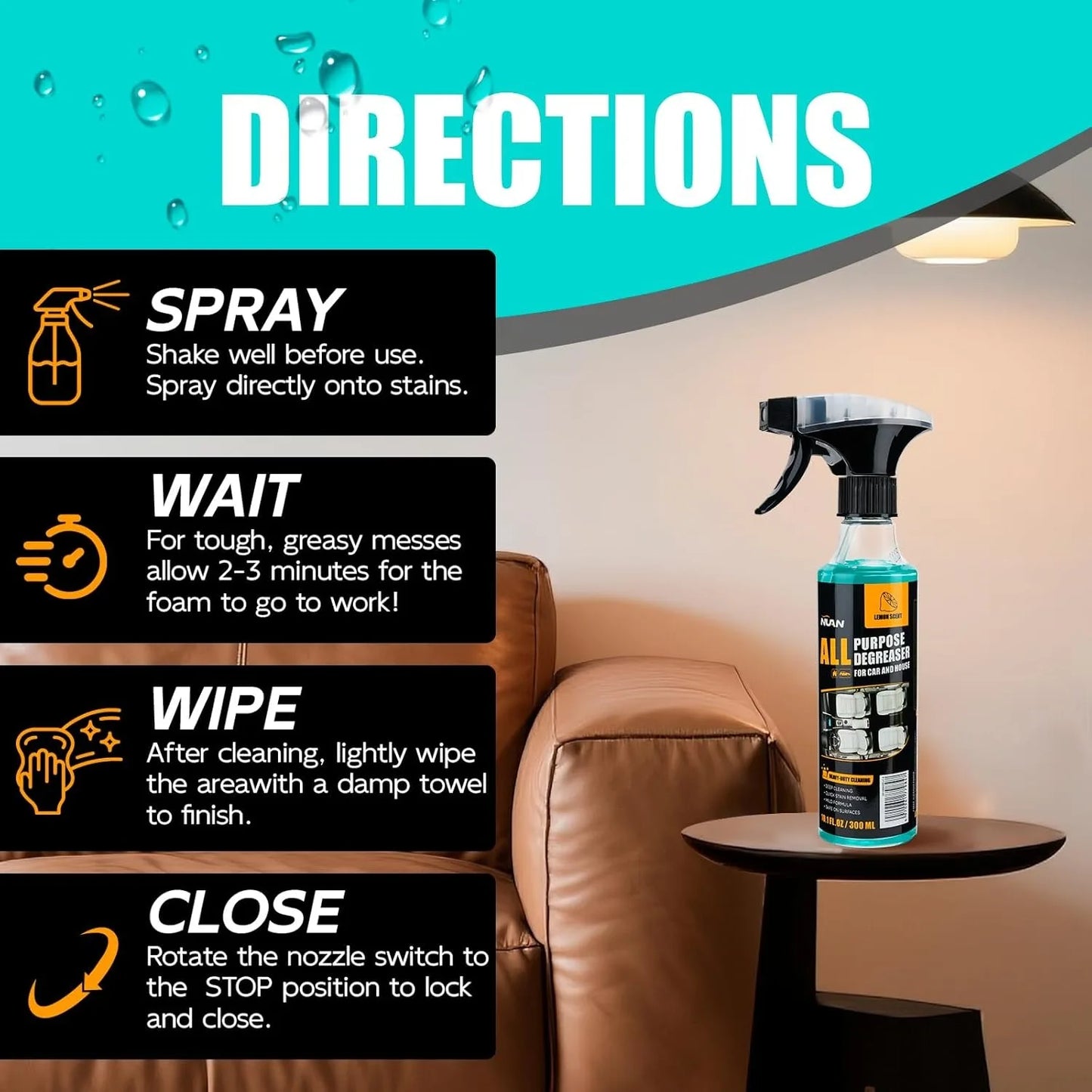 Waterless Car Interior Cleaner Spray with Leather Flannel Towel, Multipurpose Stain Remover for Dashboard, Seats, and Upholstery
