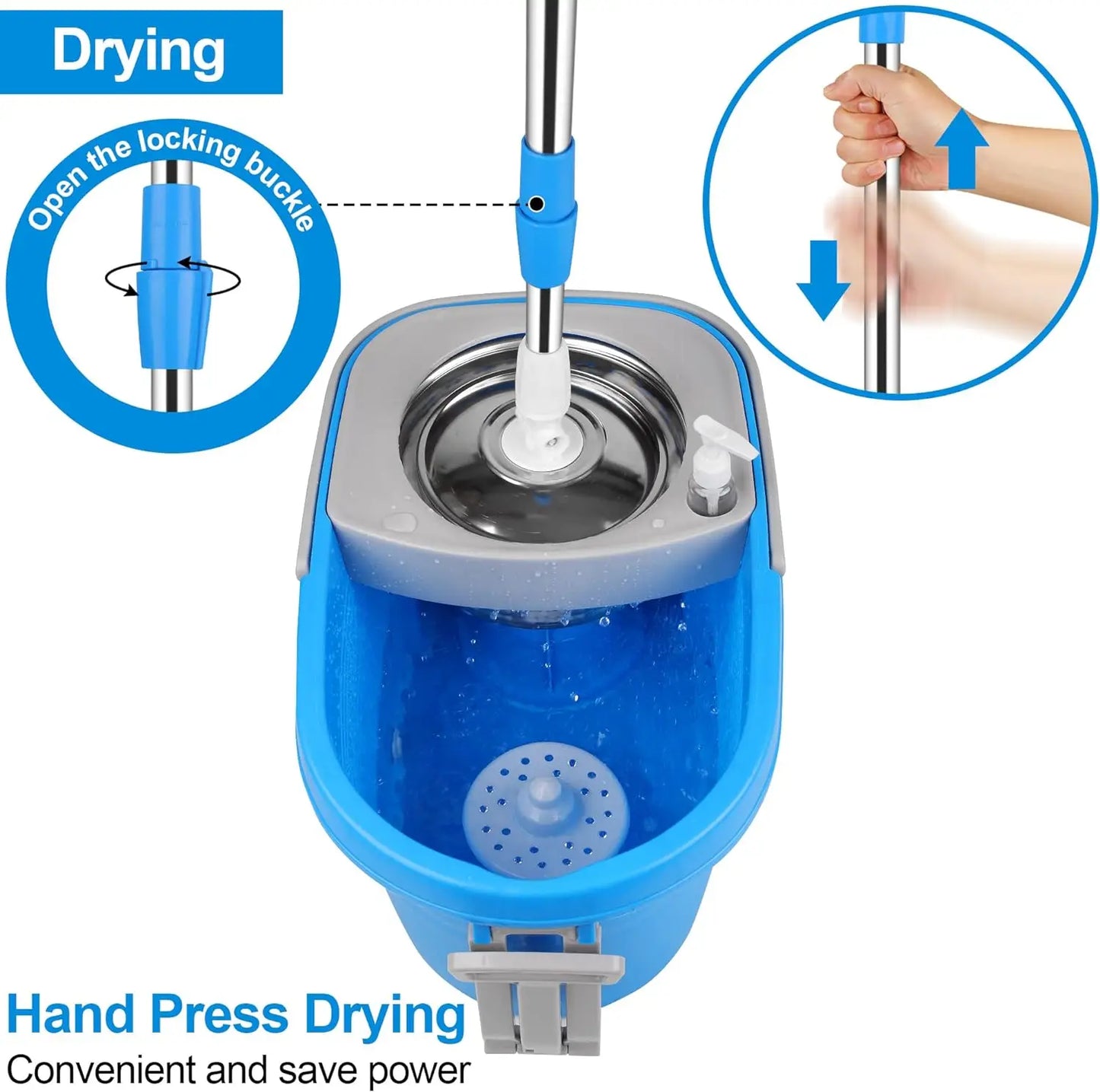 360° Spin Mop & Bucket Set — 3 Microfiber Heads, 61" Handle
