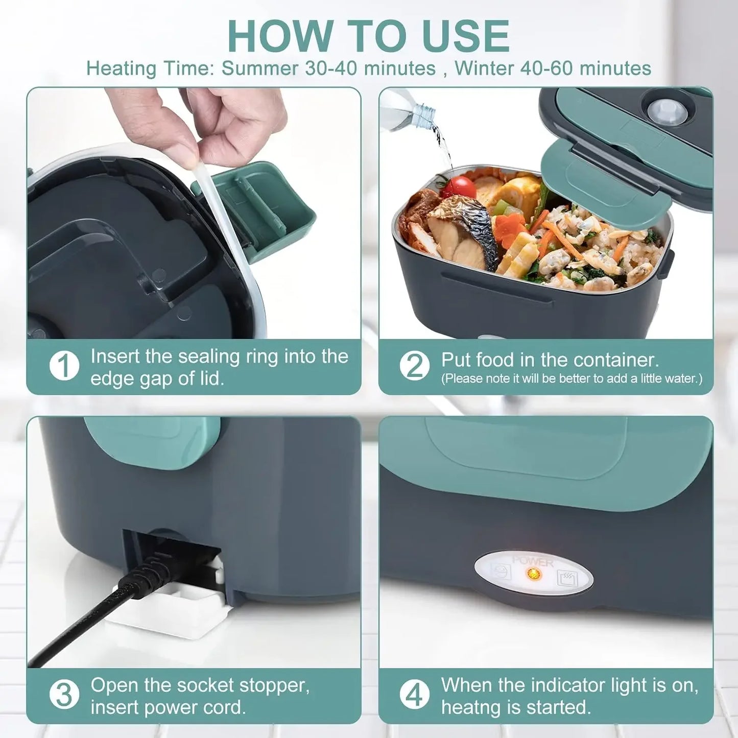1.5L Electric Lunch Box Food Warmer — 60W Leak-Proof, Car & Home