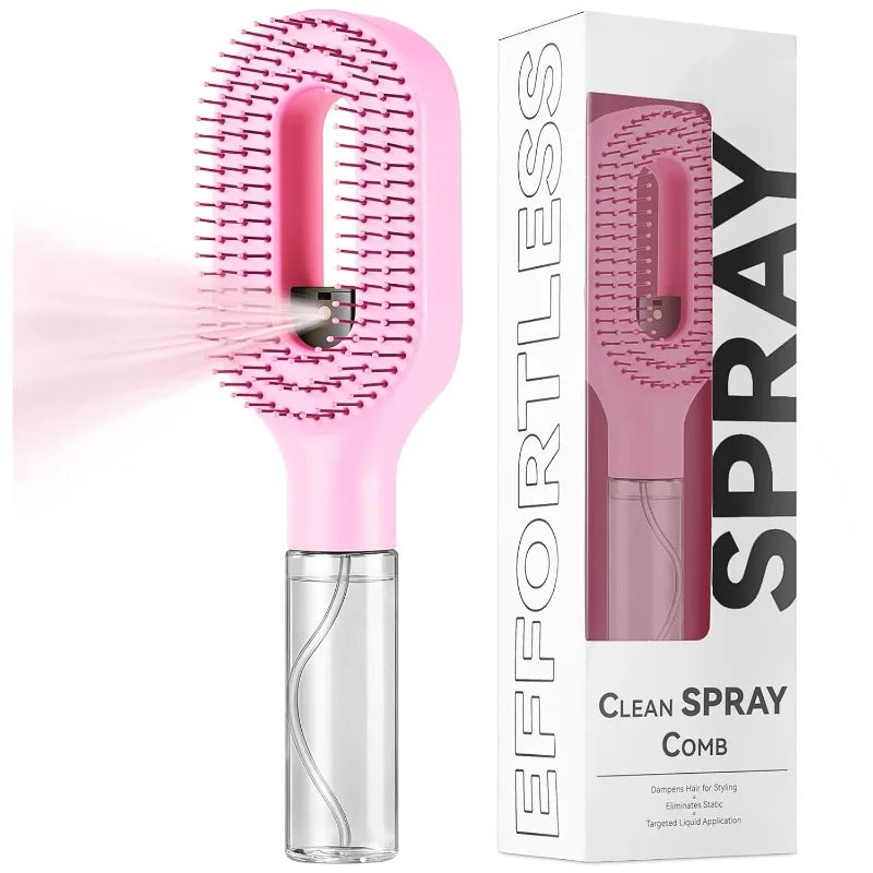 2-in-1 Hairbrush with Water Sprayer — Detangling & Styling Comb