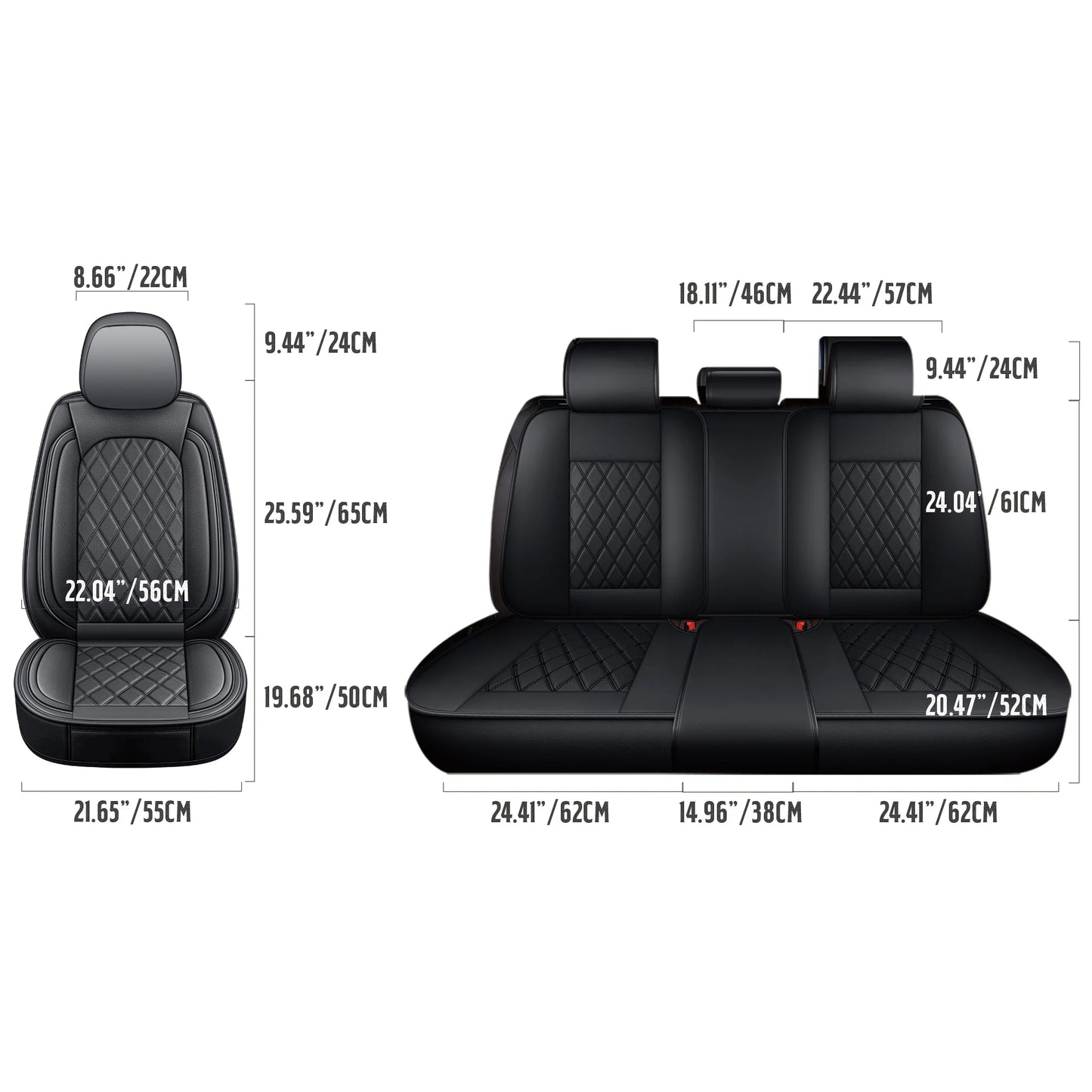 Waterproof Leather Car Seat Covers, Airbag-Compatible Universal Fit Cushion Covers for Most Vehicles