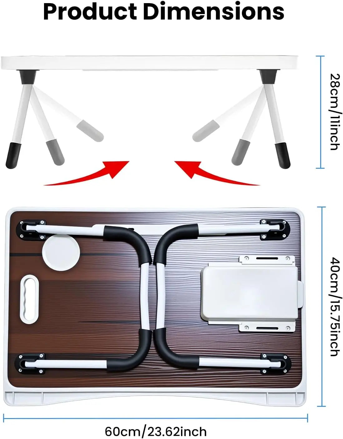 Laptop Bed Table with Foldable Legs & Cup Holder — Portable Lap Desk
