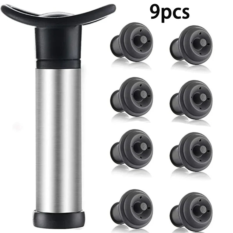 Vacuum Wine Saver Set, Pump Preserver with 4 Vacuum Wine Stoppers for White / Beer Wine, Stainless Steel, Keep Wine Fresh
