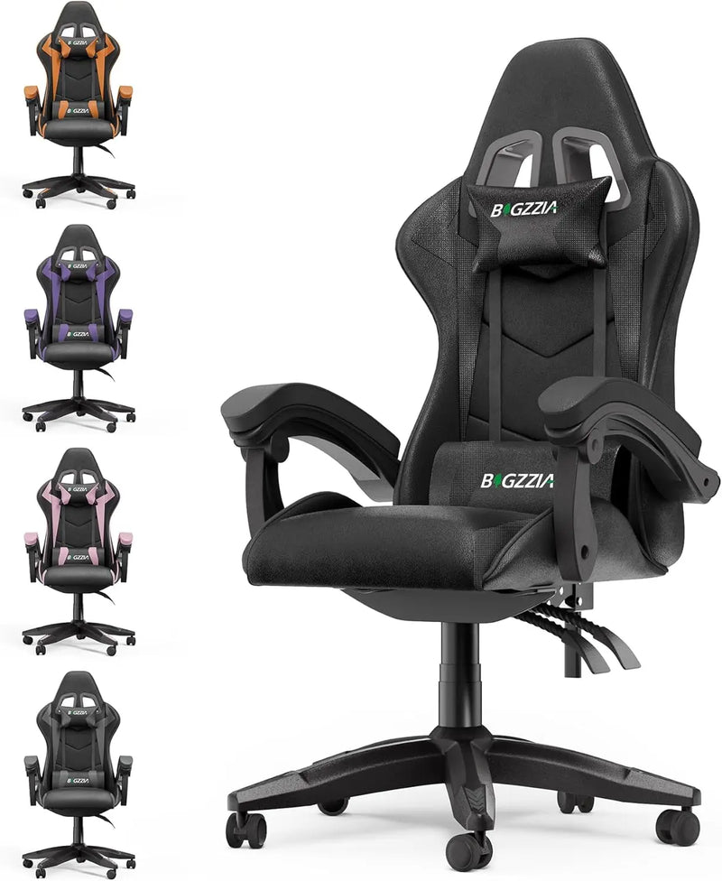 Gaming Racing Chair with Headrest and Lumbar Support, Adjustable Swivel Rolling for Office, Reclining High Back PU Leather Video