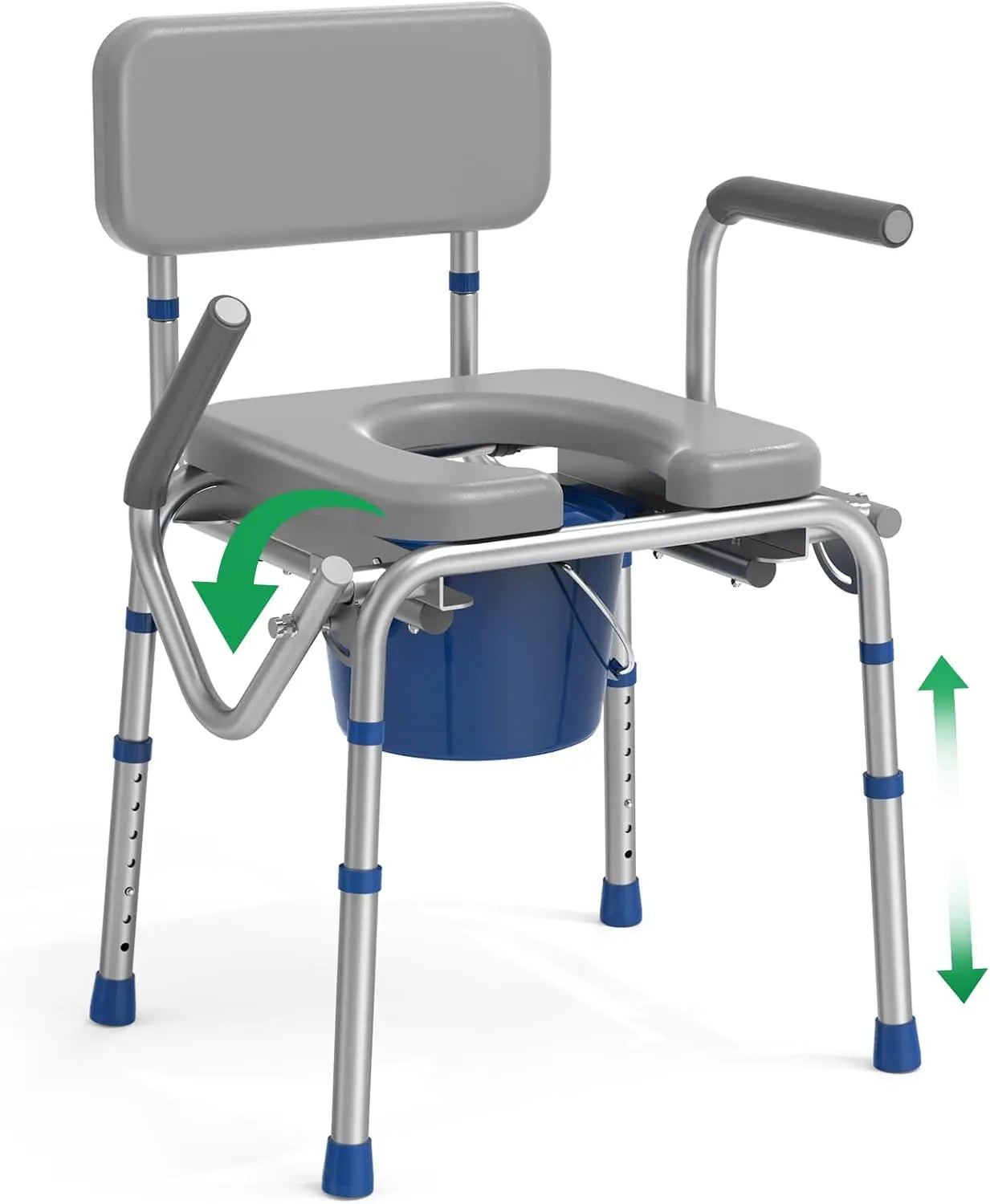 Drop-Arm Bedside Commode — Padded Seat, Adjustable, 500 lb Capacity