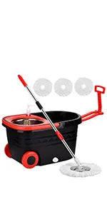 360° Spin Mop & Bucket Set — Self-Wringing, 3 Microfiber Heads