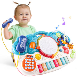 Light-Up Baby Musical Toys 6 in 1 Piano Keyboard Drum Set Gift for 1 Year Old Girls Boys Toys telephone Games