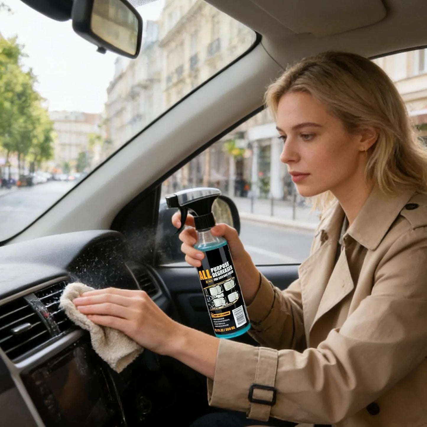 Waterless Car Interior Cleaner Spray with Leather Flannel Towel, Multipurpose Stain Remover for Dashboard, Seats, and Upholstery