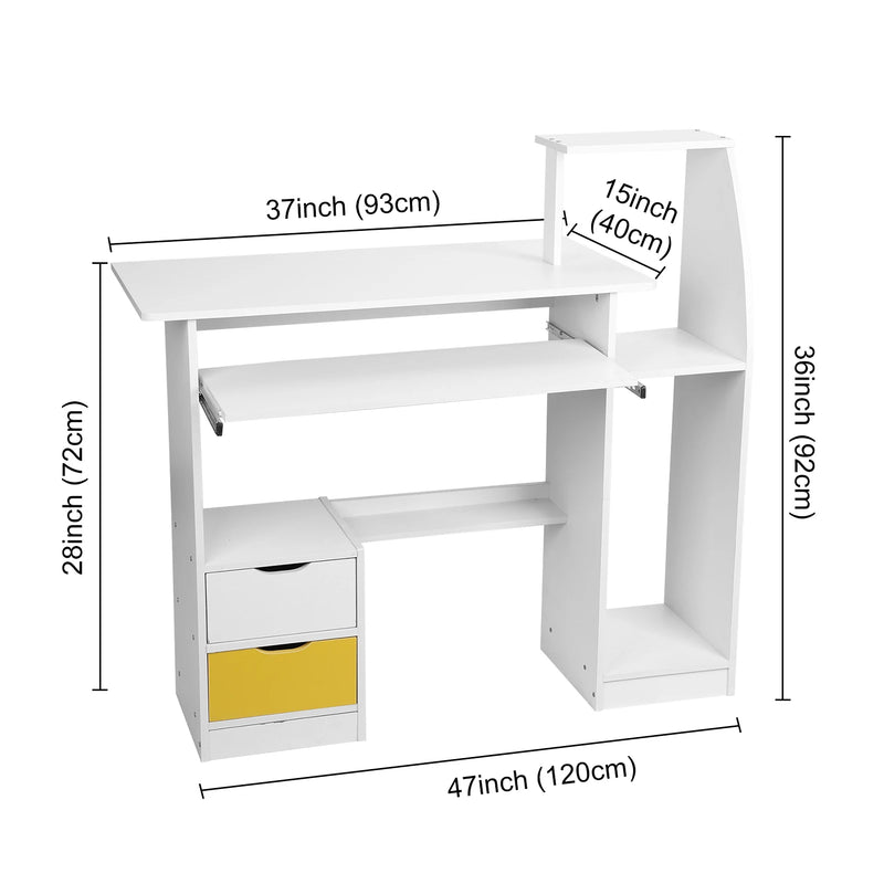 Computer Desk with 2 Drawers and 3 Hutch Shelves, Home Office Desk with Wide Desktop and Keyboard Drawer