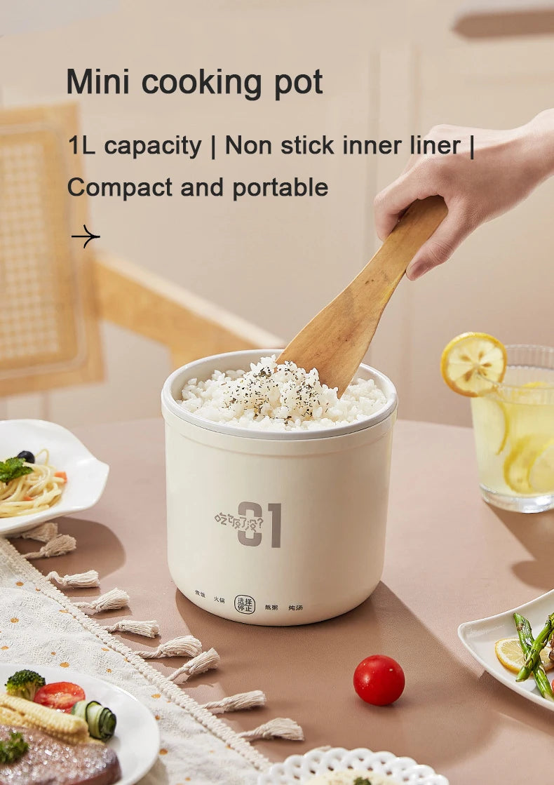 New Convenient and Portable Compact Mini 1L Electric Rice Cooker Skillet for Frying Eggs, Omelettes, Noodles, and Hot-Pots - Ide