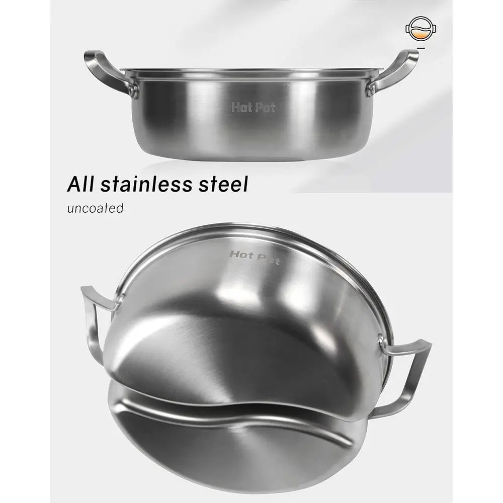 Stainless Steel Divided Soup Pot — 12", 4.6 Qt, Induction, Glass Lid