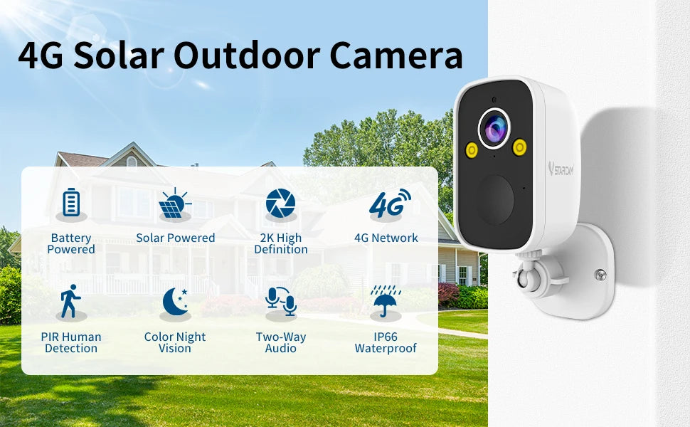 Vstarcam 4G LTE Solar Security Camera — 3MP, PIR Human Detection