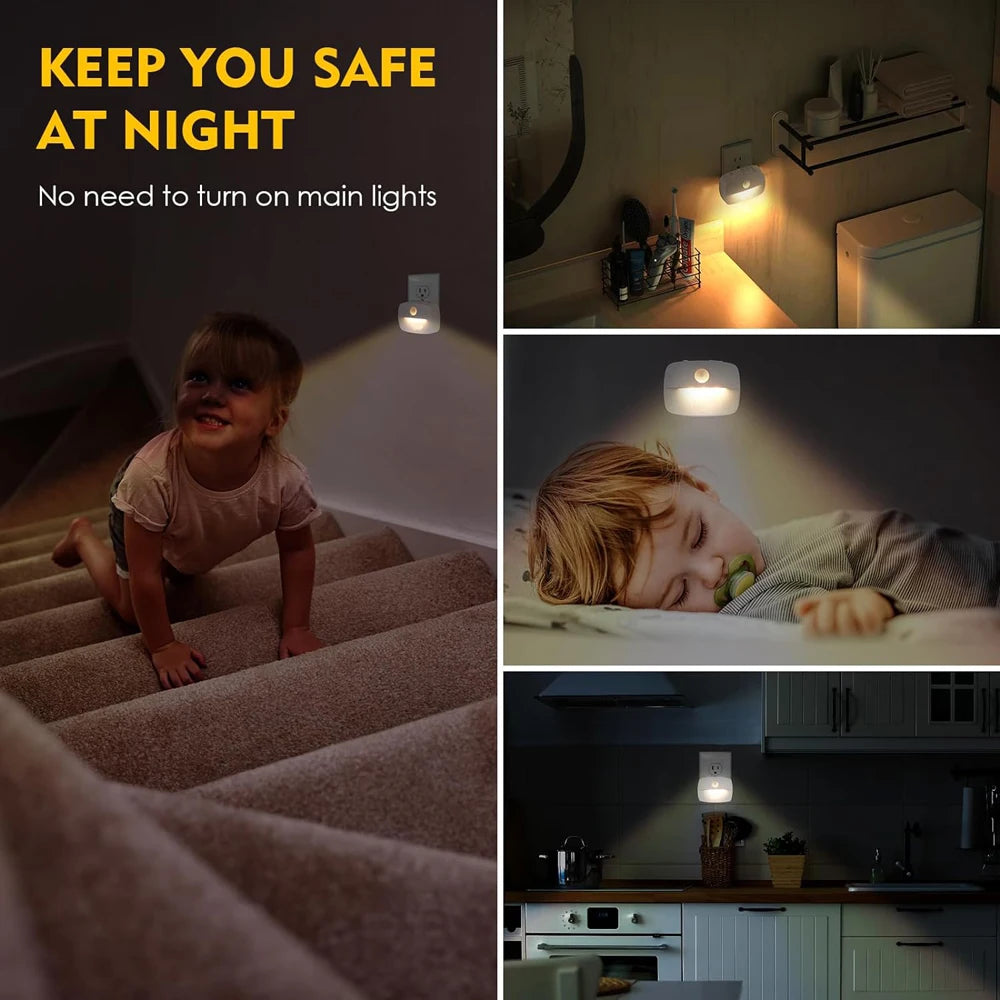 Plug-In Motion Sensor Night Light — Hallway, Stair & Bedroom Lamp