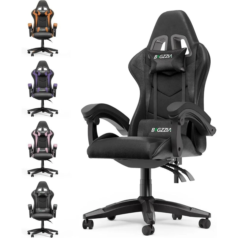 Gaming Racing Chair with Headrest and Lumbar Support, Adjustable Swivel Rolling for Office, Reclining High Back PU Leather Video