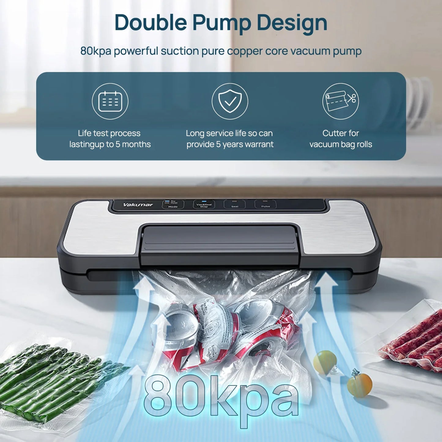 Vakumar VH1506 Vacuum Sealer Machine — 80kPa Sous Vide, Handheld