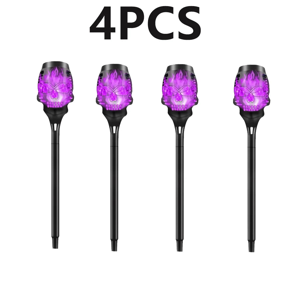 4pcs Skull-Shaped Solar-Powered Night Light Flame Torch