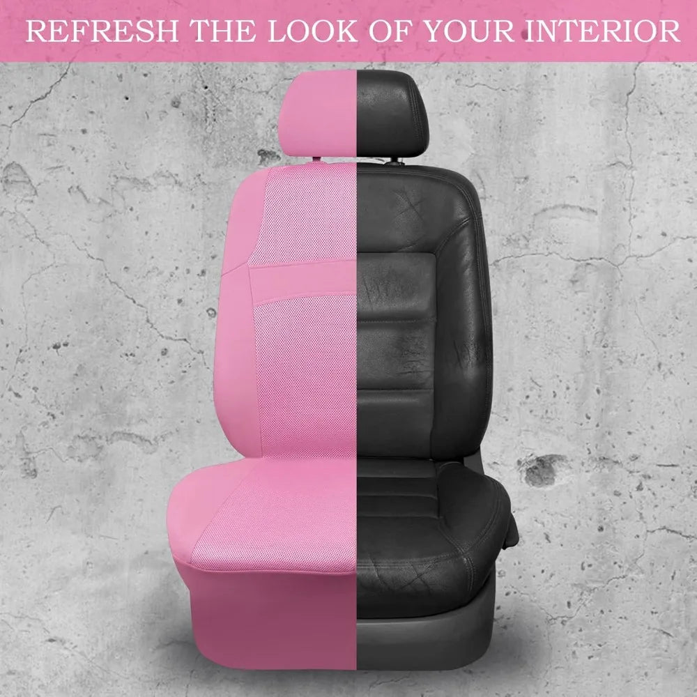 Pink Breathable Mesh Car Seat Cover Full Set, Airbag-Compatible All-Pink Auto Interior