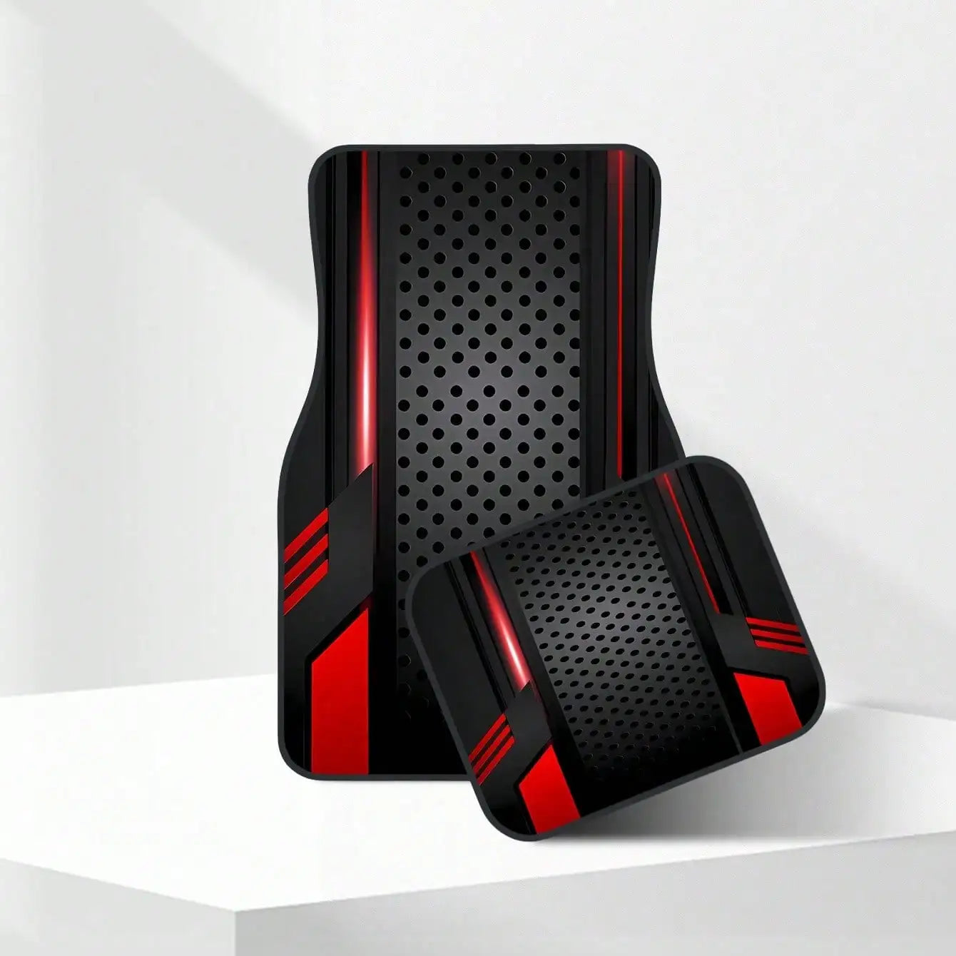 Tech-Style Panel Pattern Car Floor Mats, 4-Piece All-Season Set