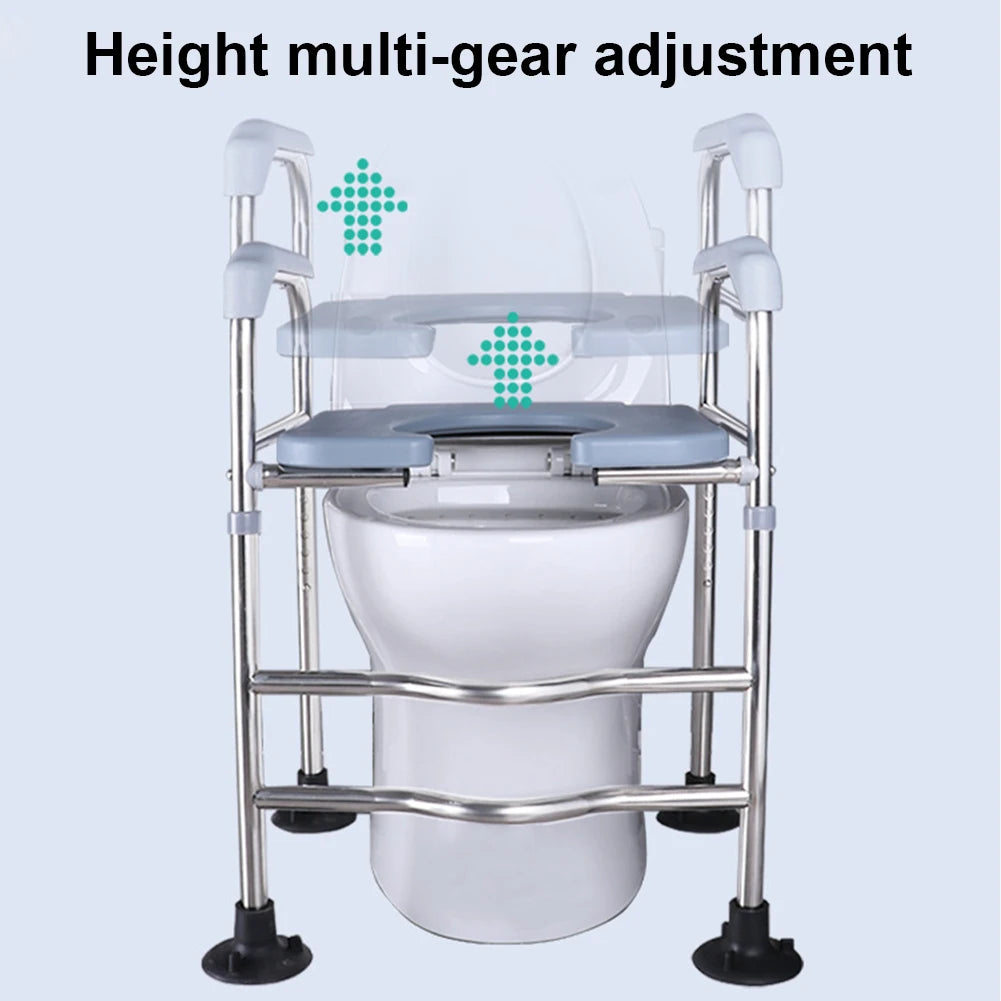 Raised Toilet Seat with Armrests — Stainless Steel Riser Frame