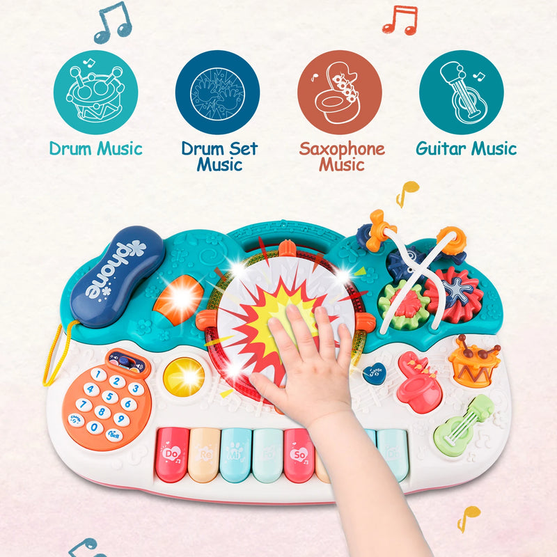 Light-Up Baby Musical Toys 6 in 1 Piano Keyboard Drum Set Gift for 1 Year Old Girls Boys Toys telephone Games