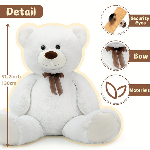 Giant Teddy Bear Stuffed Animal XXL 51.18inch, White Large Bear Plush Soft Cuddly Toy Big Size, Kawaii Birthday Presents