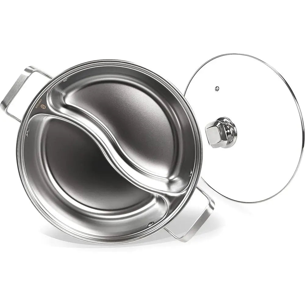 Stainless Steel Divided Soup Pot — 12", 4.6 Qt, Induction, Glass Lid