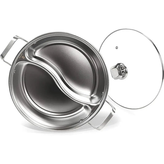 Stainless Steel Divided Soup Pot — 12", 4.6 Qt, Induction, Glass Lid