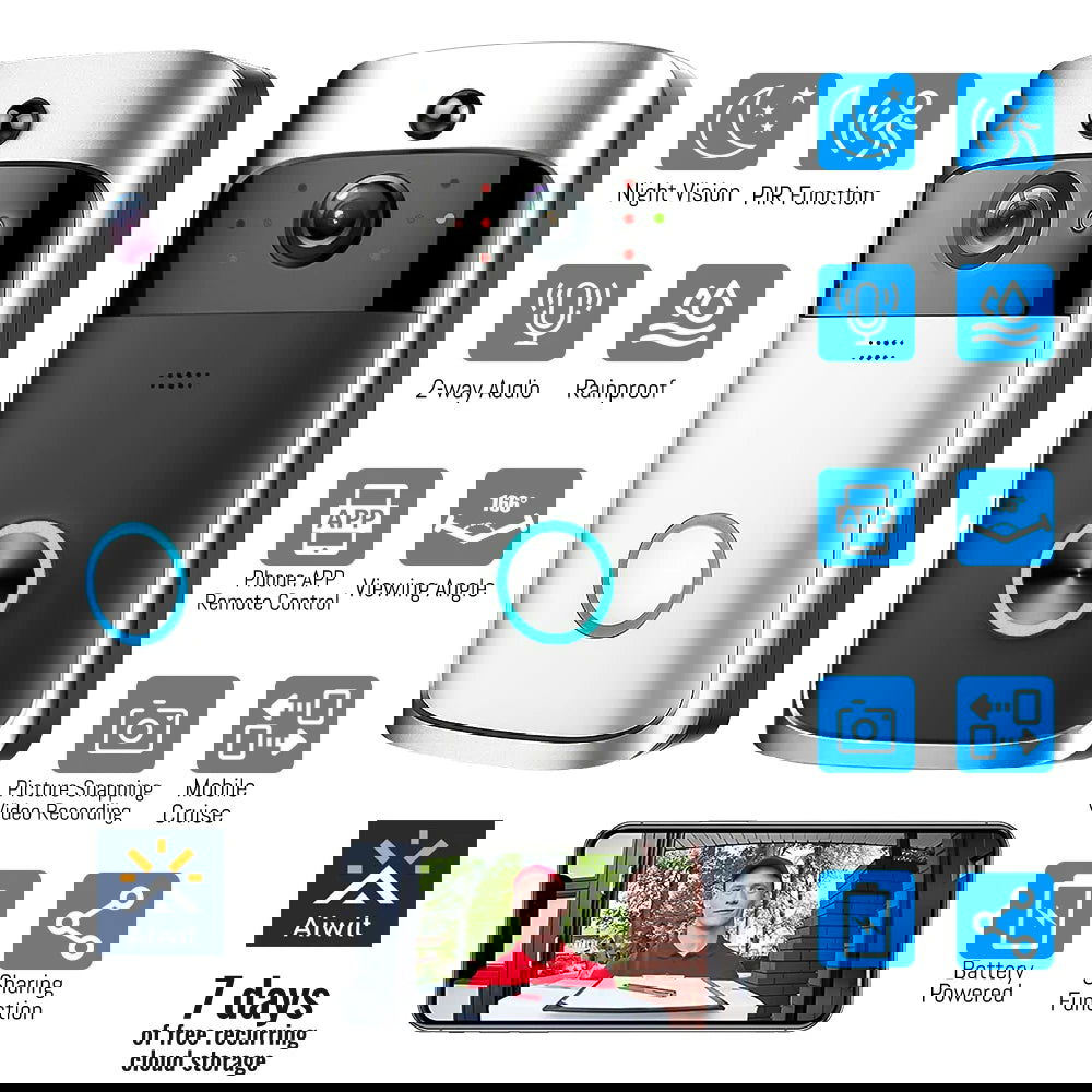 Smart WiFi Video Doorbell IP65 Waterproof - Kart It Up   -  