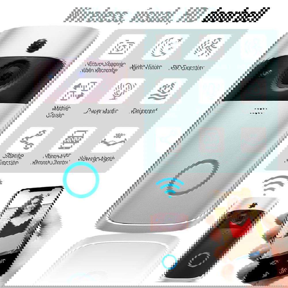 Smart WiFi Video Doorbell IP65 Waterproof - Kart It Up   - 41280617480279 