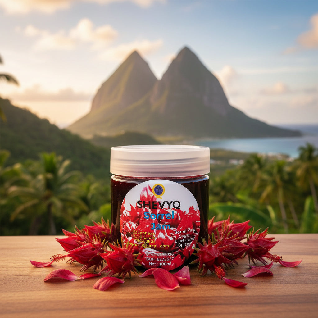 Shevy Q Spices Sorrel Jam | Handcrafted Saint Lucian Jam | 100ml | Small Batch Caribbean Fruit Spread