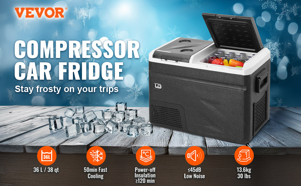 VEVOR Portable 12V Car Refrigerator Dual Zone Freezer 38QT