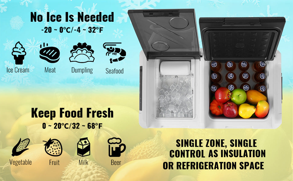 VEVOR Portable 12V Car Refrigerator Dual Zone Freezer 38QT
