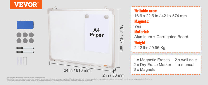 VEVOR Rolling Magnetic Whiteboard Double-Sided Mobile Whiteboard 360° Reversible Adjustable Height Dry Erase Board for School